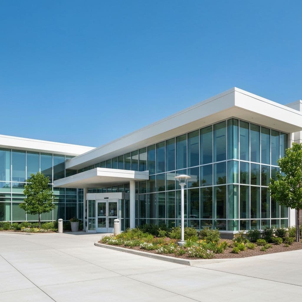 Modern addiction treatment center building exterior - understanding levels of care from detox to outpatient rehab programs
