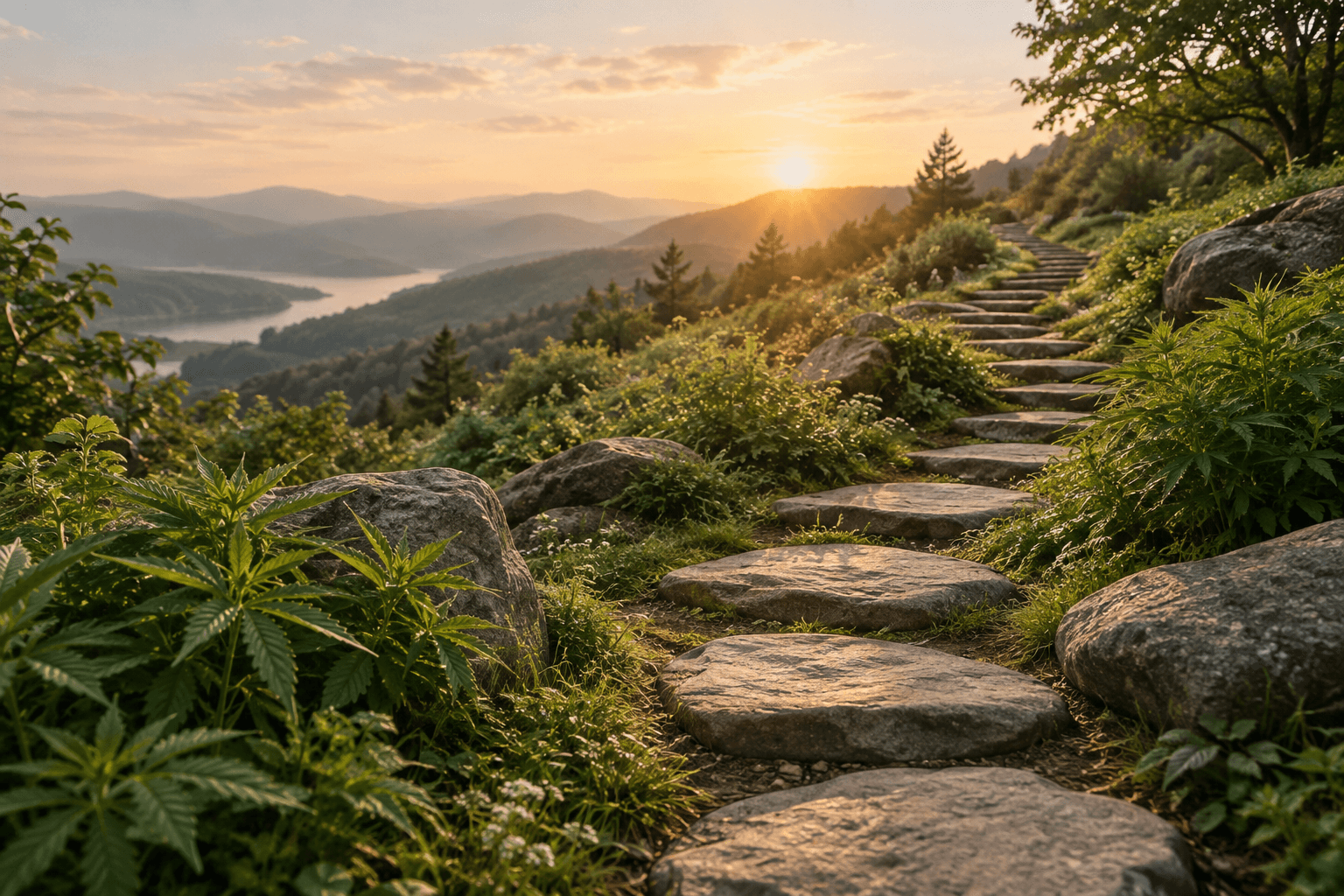 Person on a bright recovery journey walking a path through greenery toward sunrise, representing progression through addiction treatment levels of care